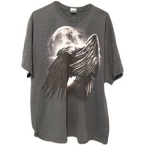 Men's Gray Eagle printed with moon Background T-Shirt Size 2X
